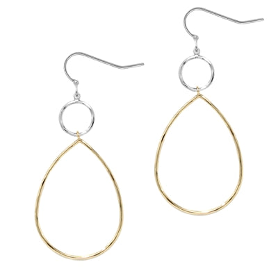 Silver Thin Open Circle with Gold Teardrop 1.75" Earring