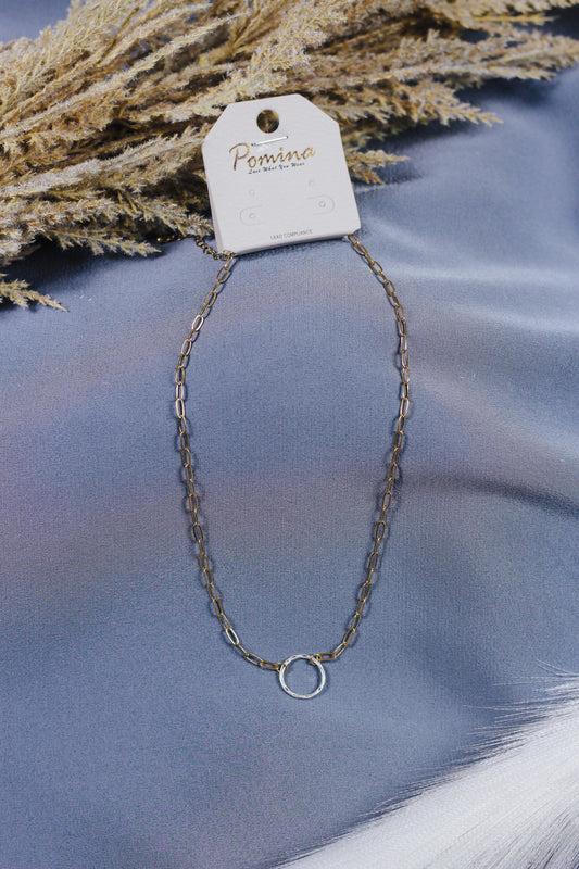 Gold Chain Link Silver Open Circle Necklace