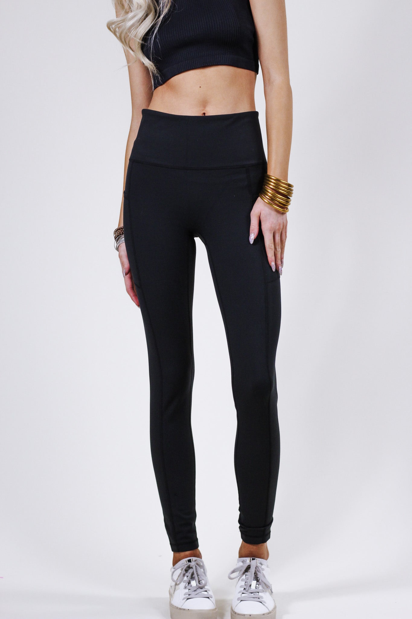 Black High Waist Mono B Solid Leggings