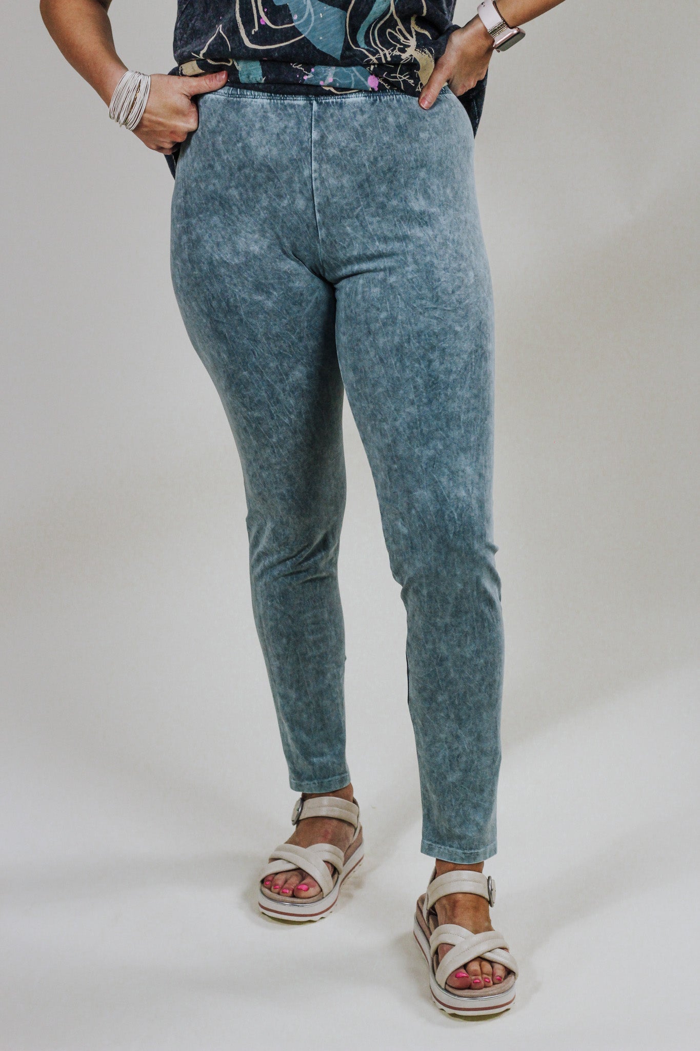 Jess & Jane Teal Mineral Wash Cotton Leggings