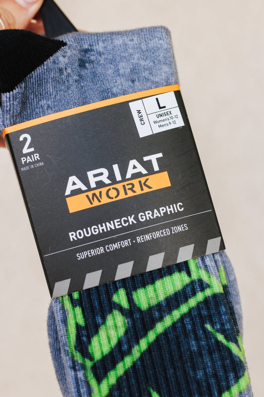Roughneck Graphic Crew Work Sock 2 Pair Green Grey Color Pack