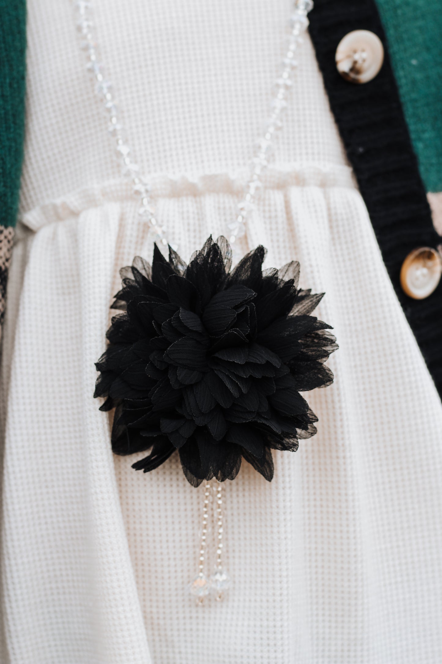 Beaded Black Flower Girls Necklace