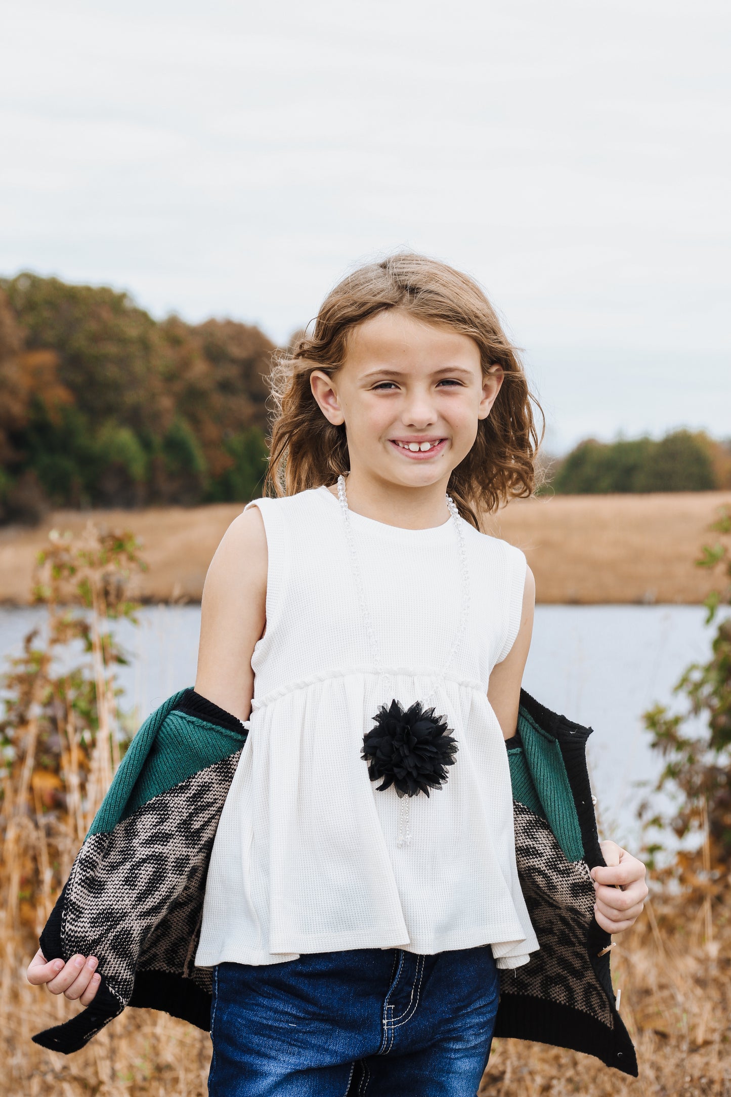 Beaded Black Flower Girls Necklace