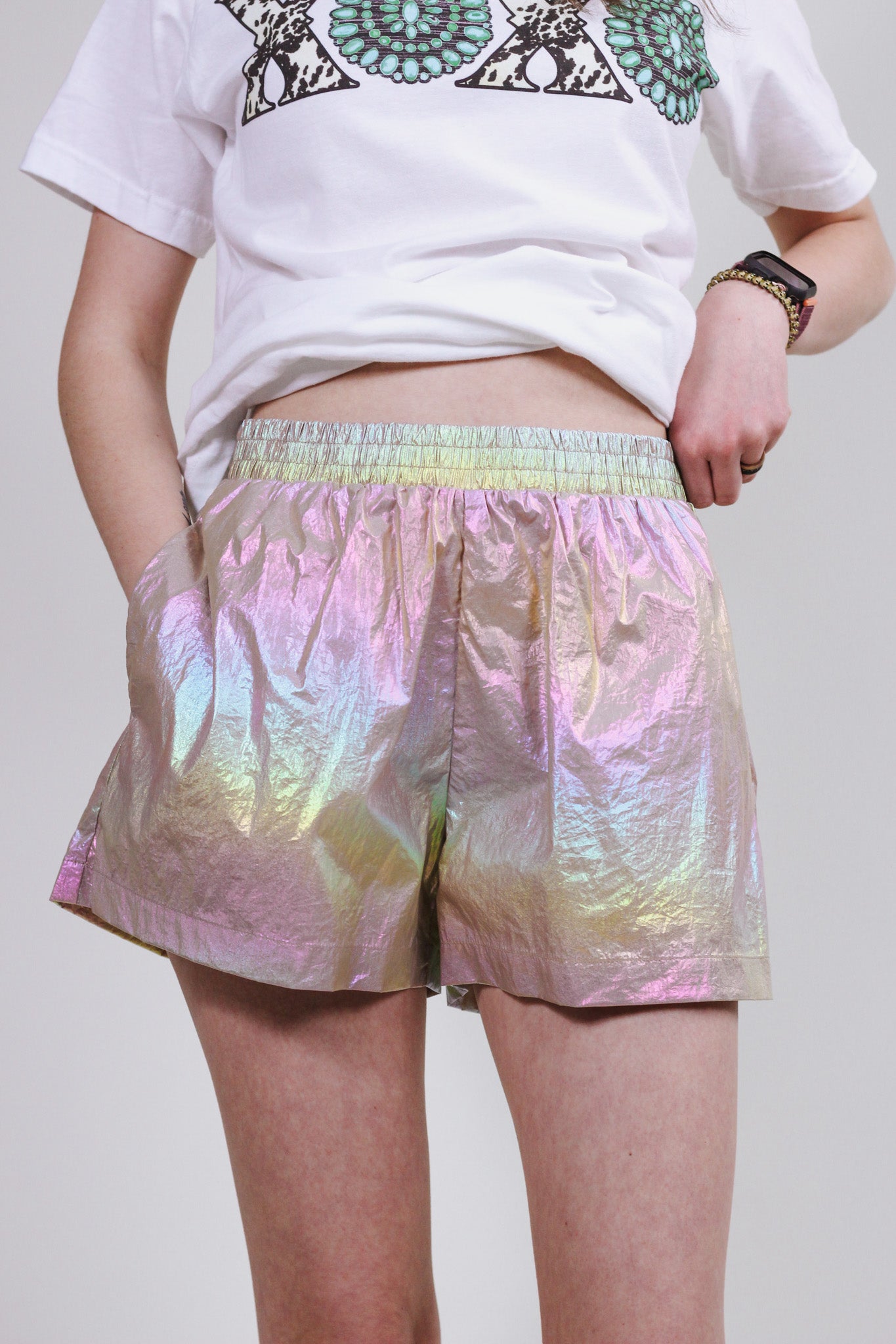 Take The Leap Taupe Iridescent Shorts