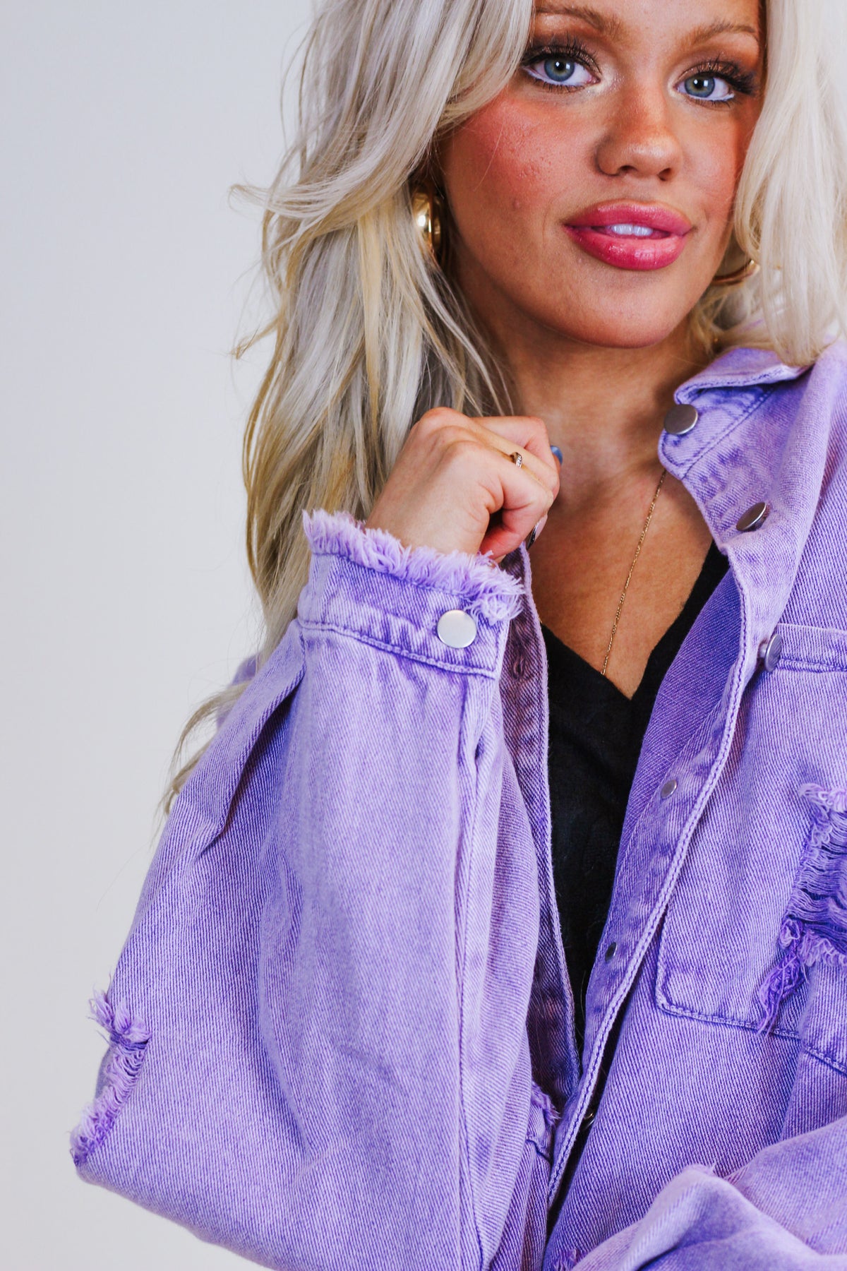 Feel The Warmth Grape Casual Jean Jacket