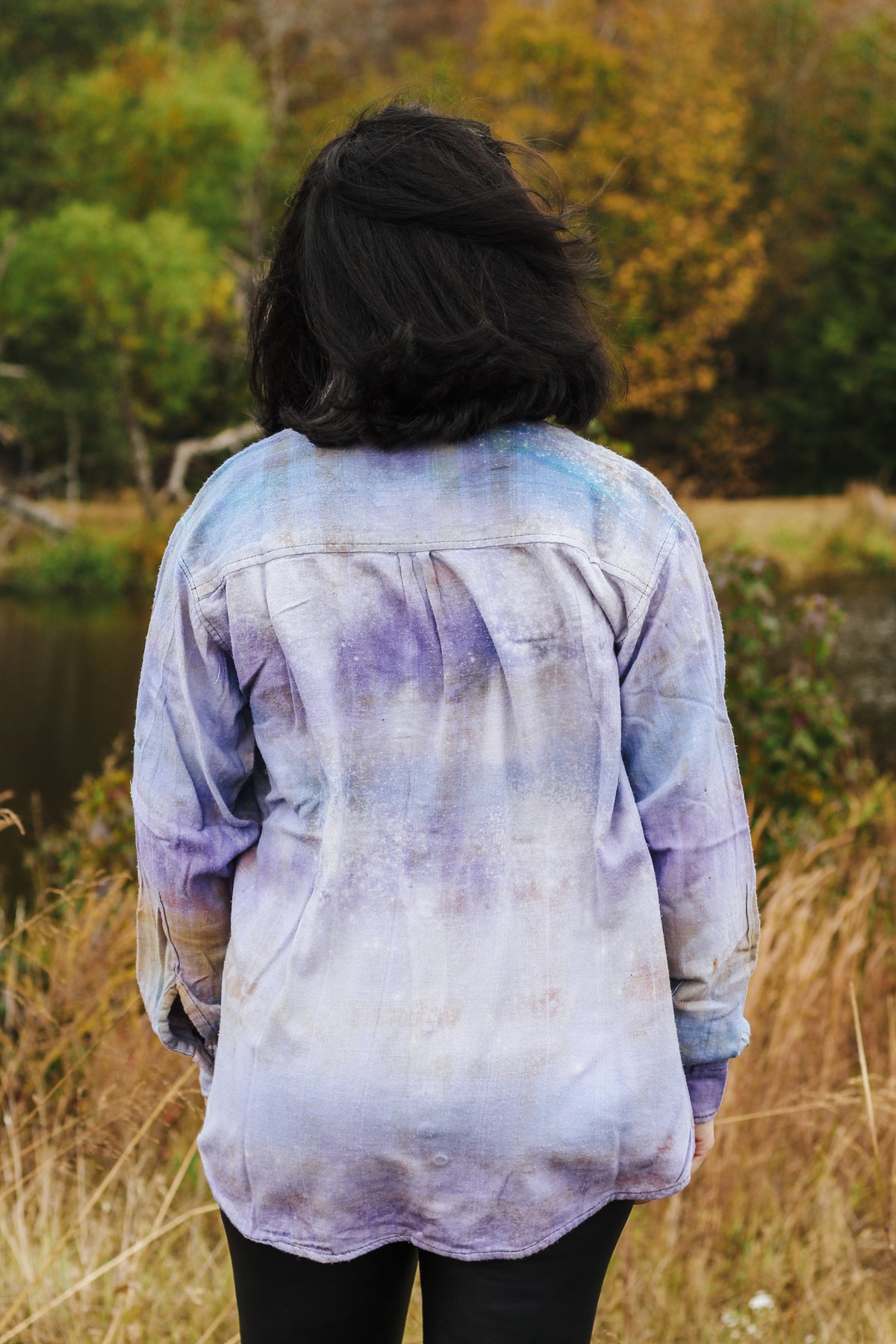 This Is It Navy Purple Tie Dye Button Up Blouse