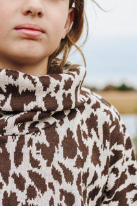 Youth Brown Printed Turtle Neck Sweater