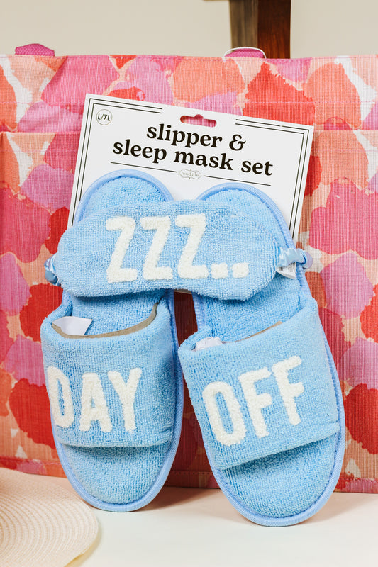 Blue Slippers & Sleep Mask