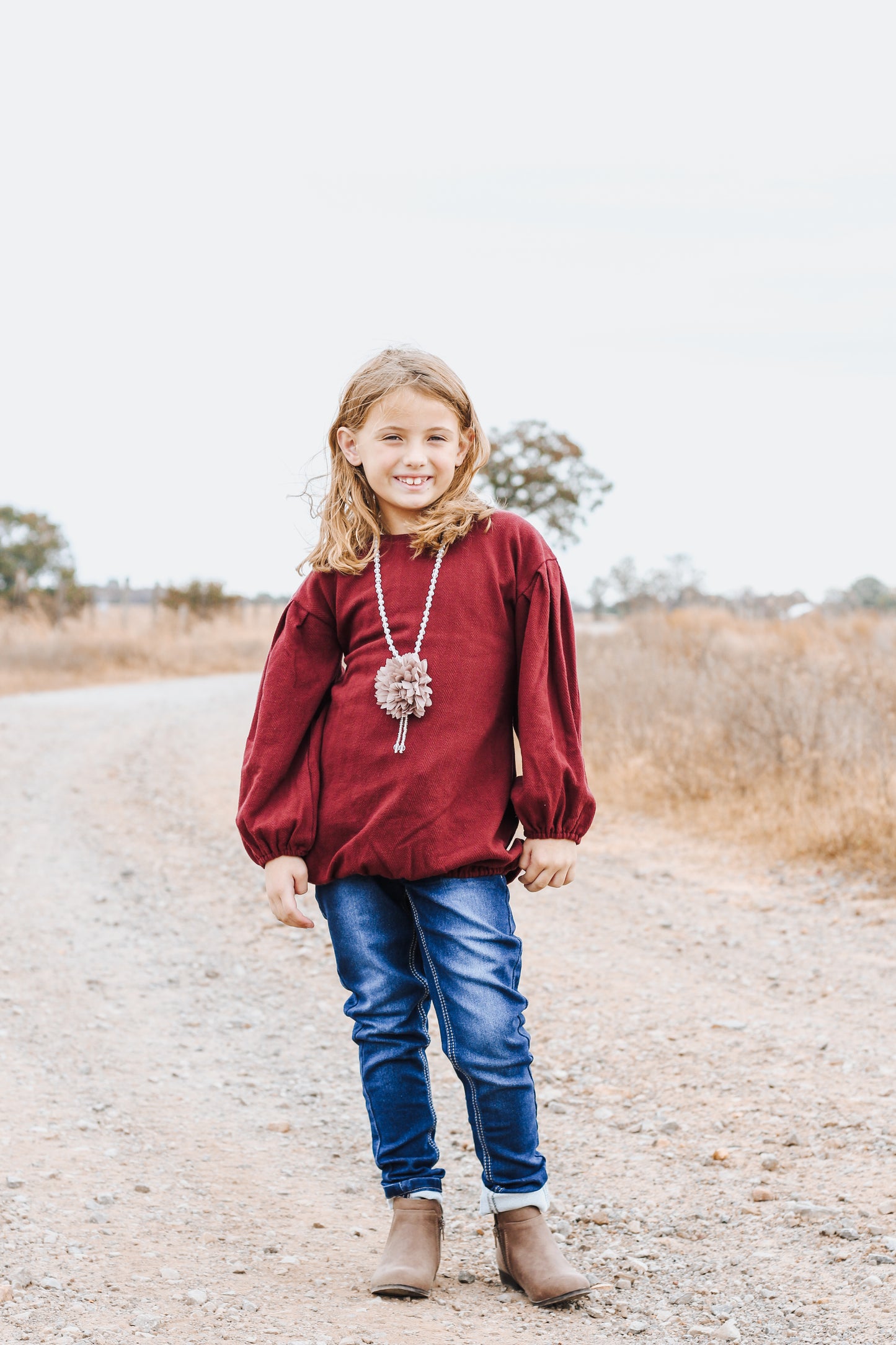 Youth Girls Burgundy Ballon Sleeve Top