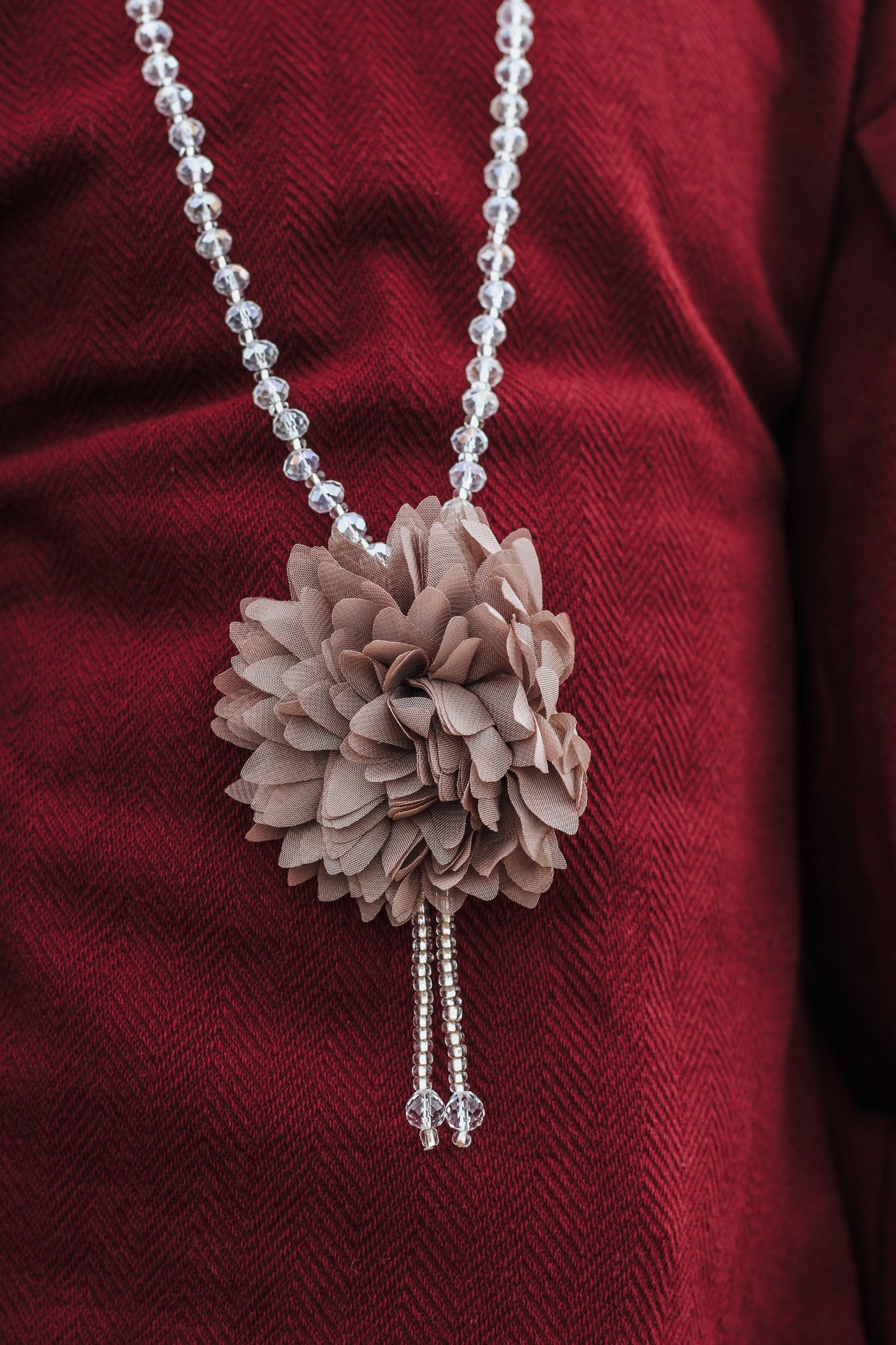 Beaded Mocha Flower Girls Necklace