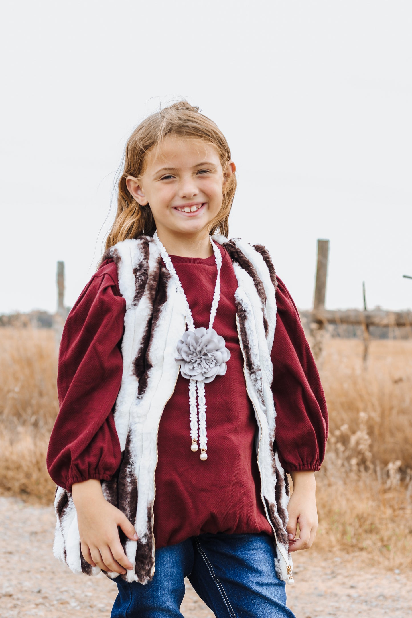 White Lace Silver Flower Kids Necklace