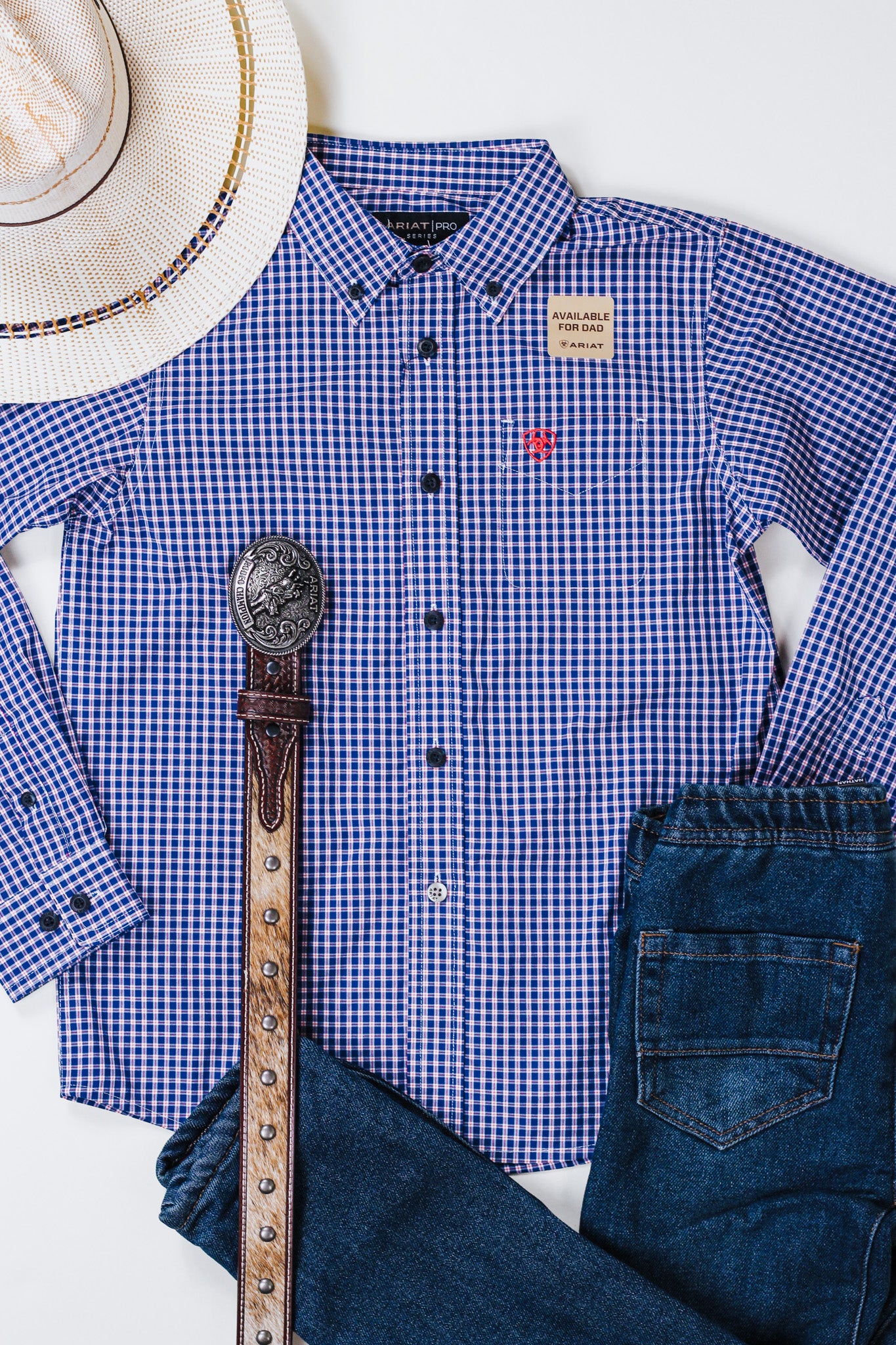 Dark Blue Striped Boys Ariat Button Up