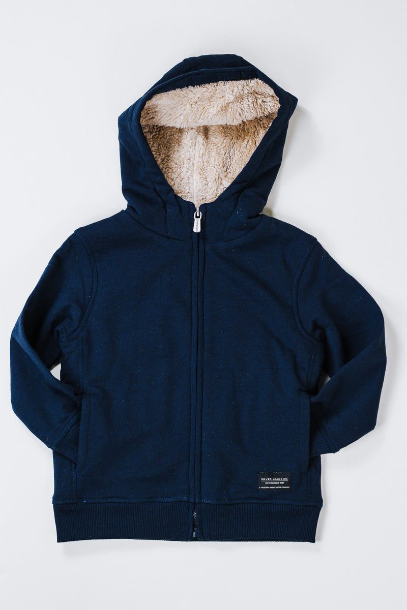 Youth Navy Sherpa Zip Up Jacket By Silver Jean Co