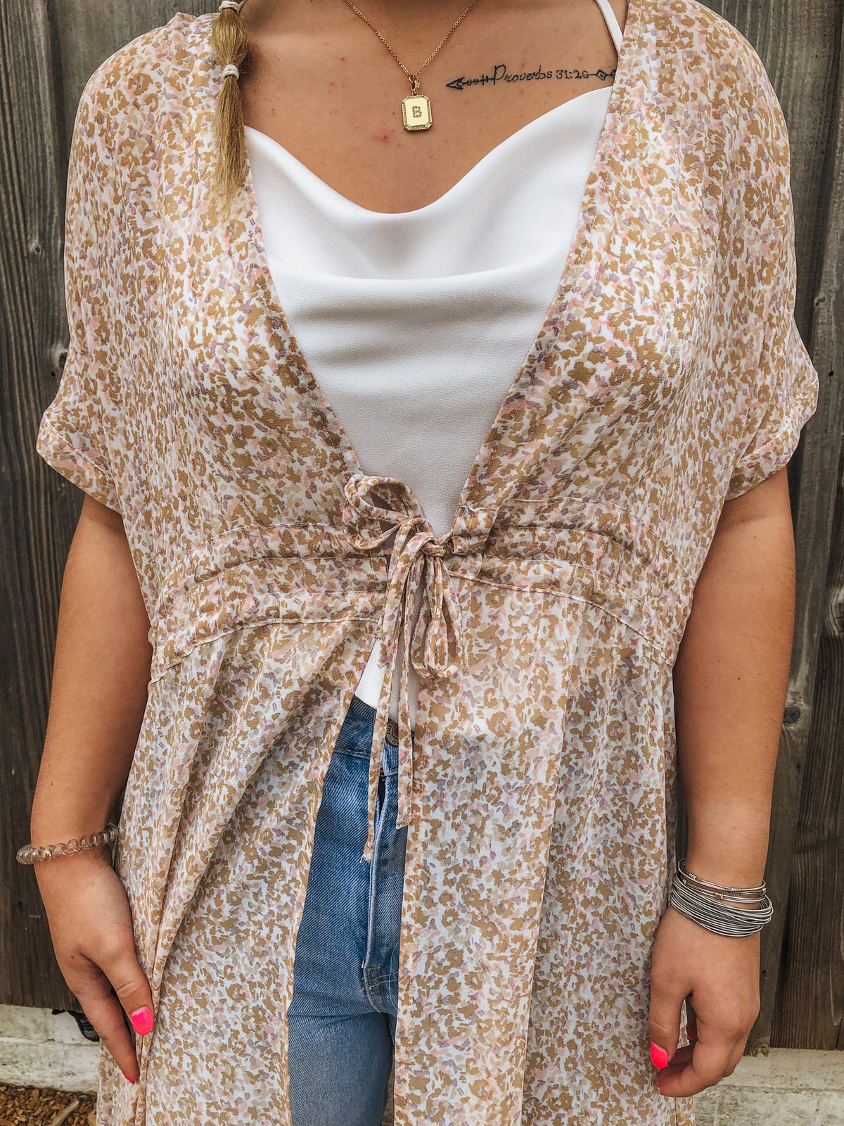 View From The Meadow Taupe Mix Floral Kimono