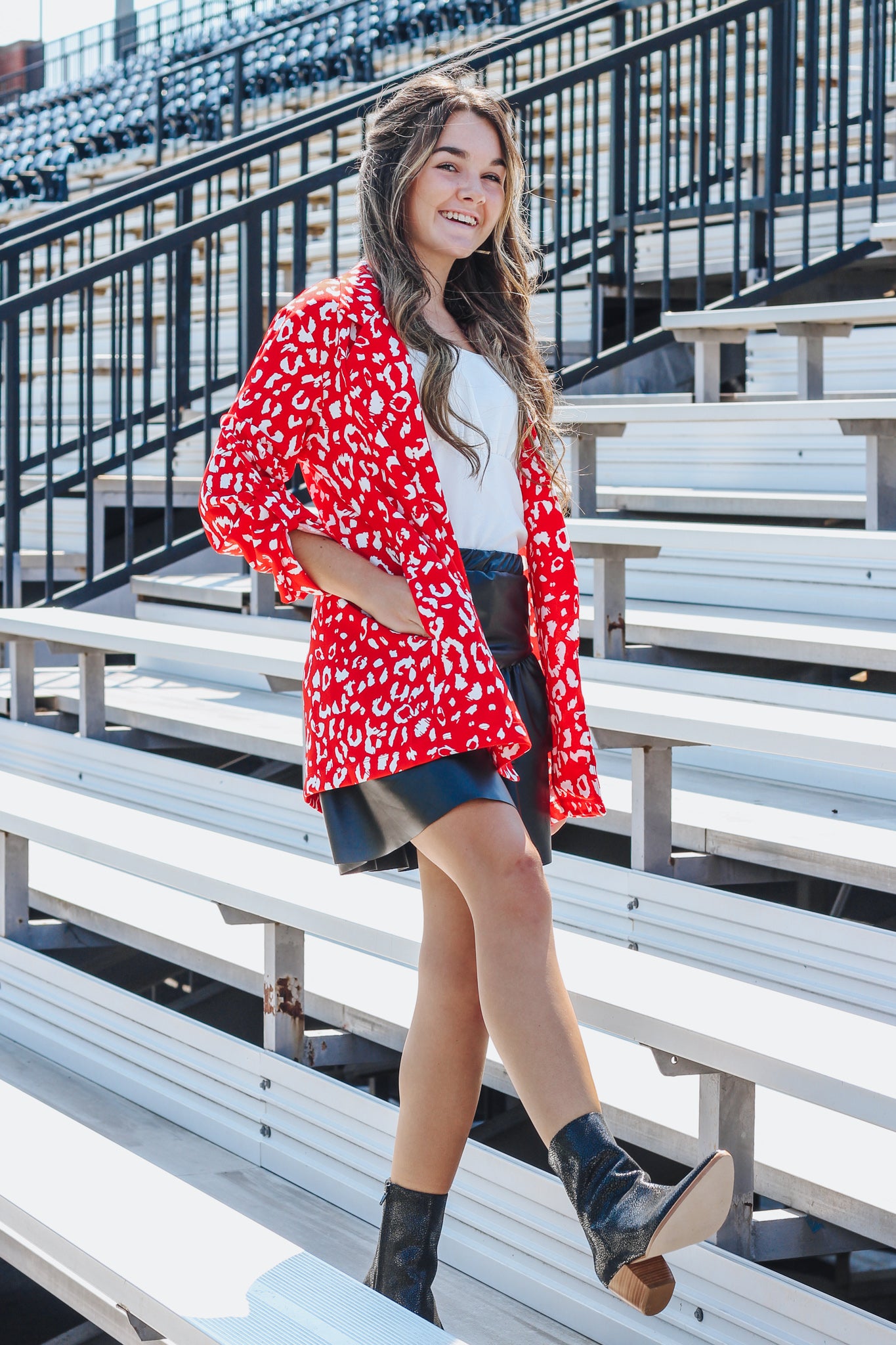 The First Kiss Tomato Red Leopard Blazer