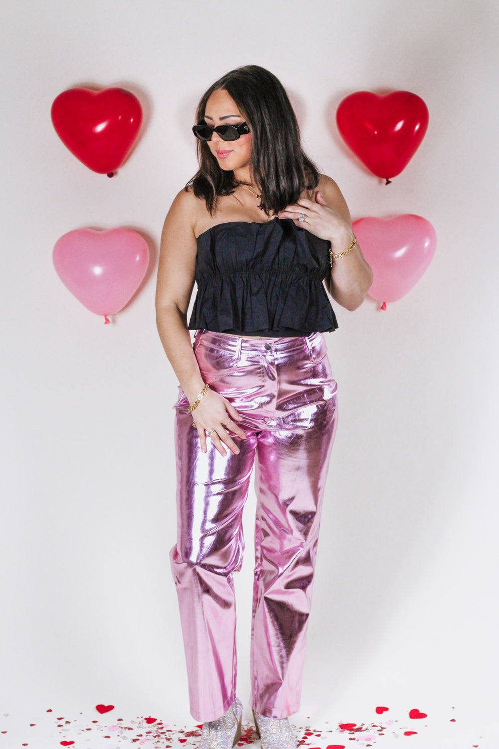 Khloe Kardashian: Pink Bodysuit, Metallic Pants | Steal Her Style