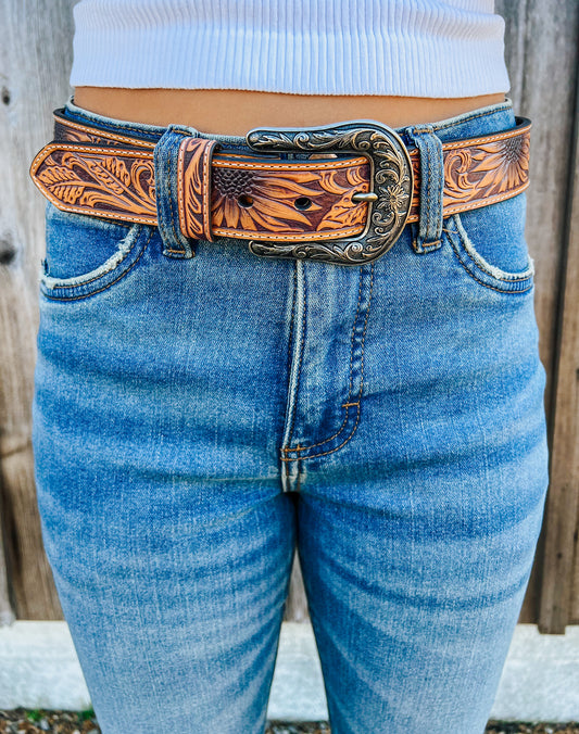 Nocona Natural Sunflower Embossed Belt