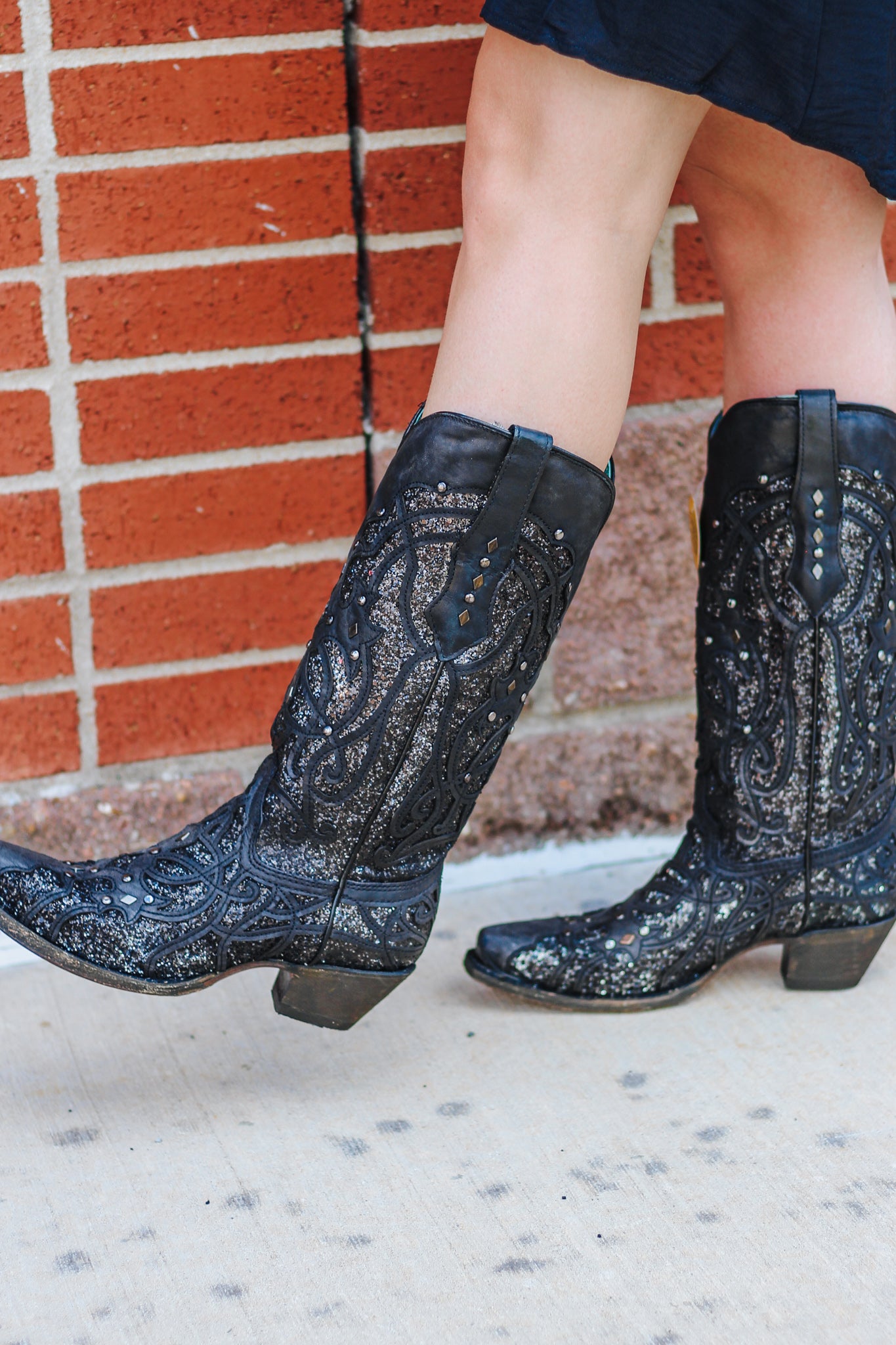 Black Glitter Corral Women Cowgirl Boot