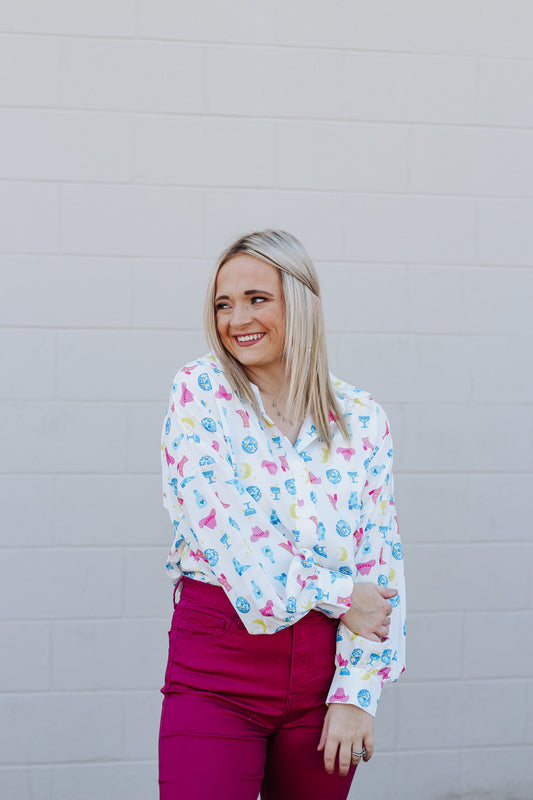 Living Loud White Disco Cowgirl Button Up