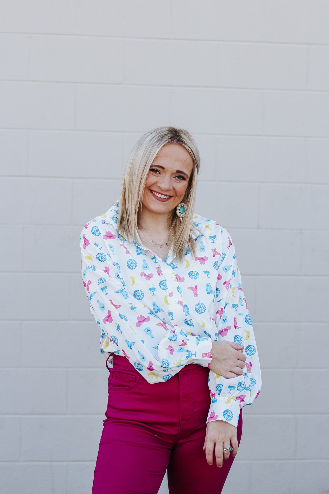 Living Loud White Disco Cowgirl Button Up