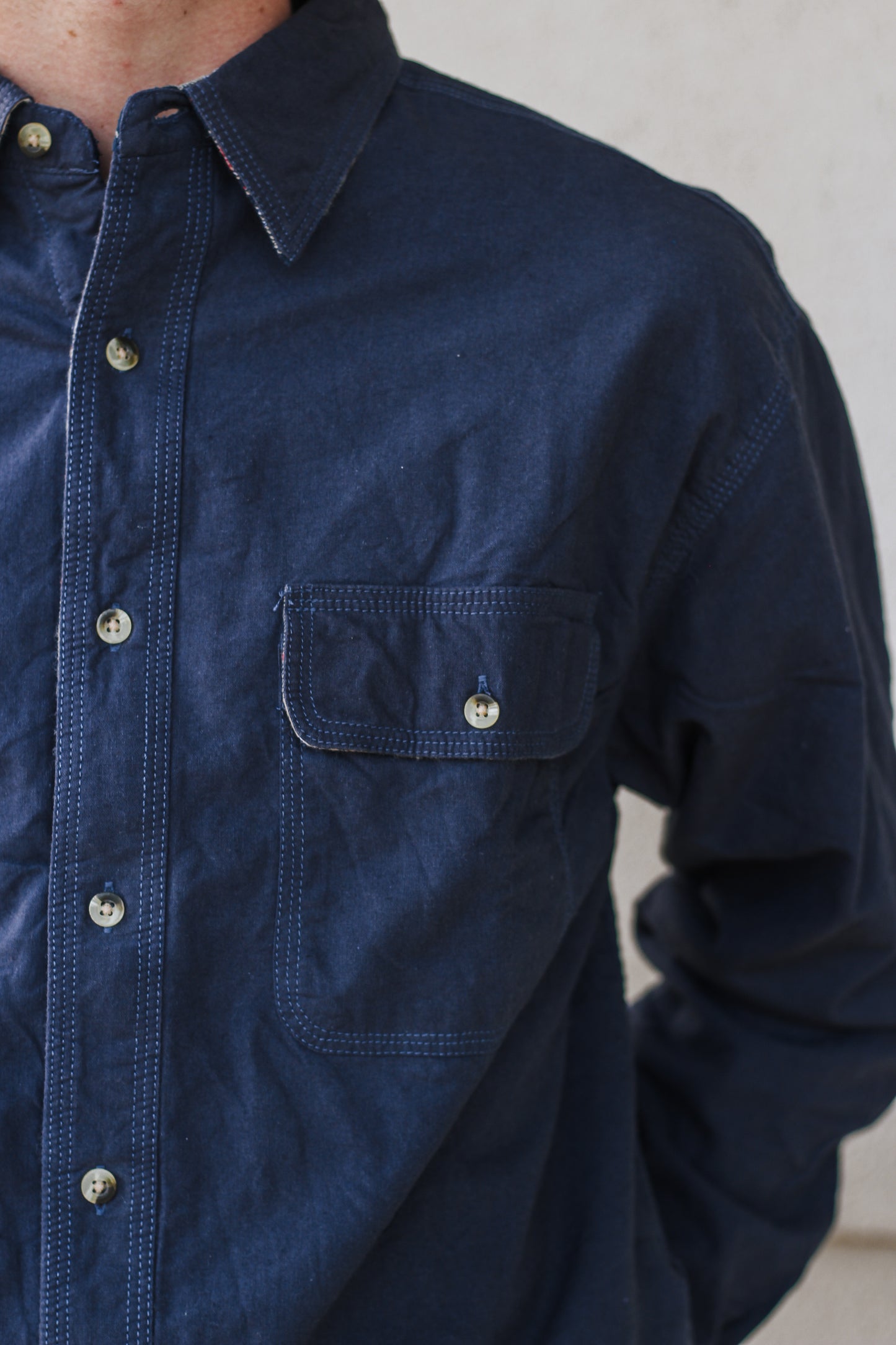 Solid Navy Mens Button Up