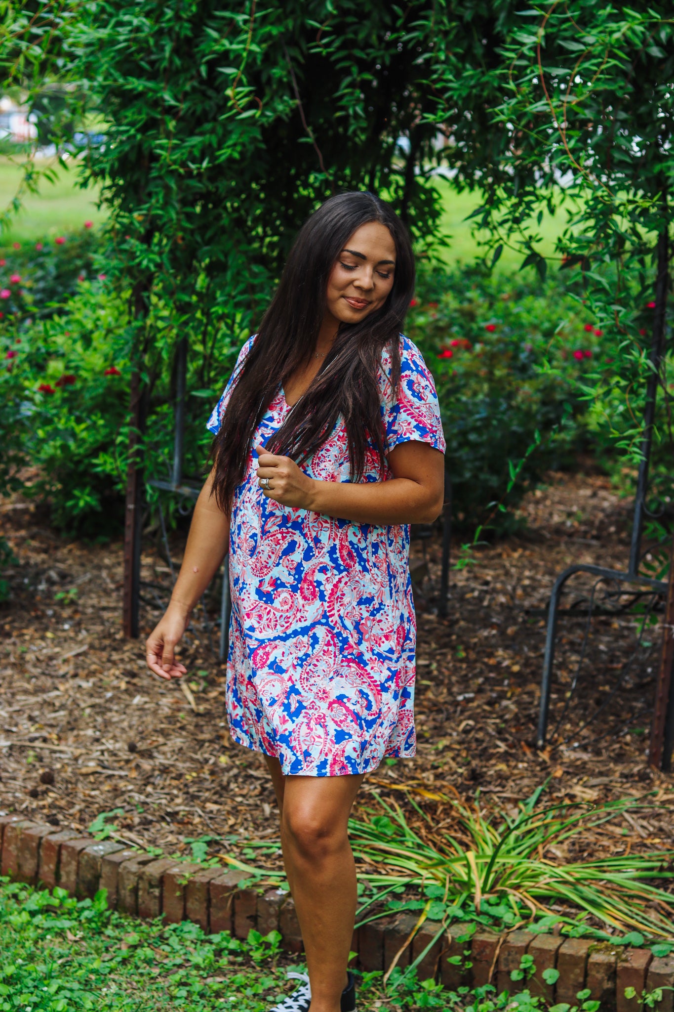 Blossoms Of Passion Royal Blue Pink Floral Dress – Dales Clothing Inc