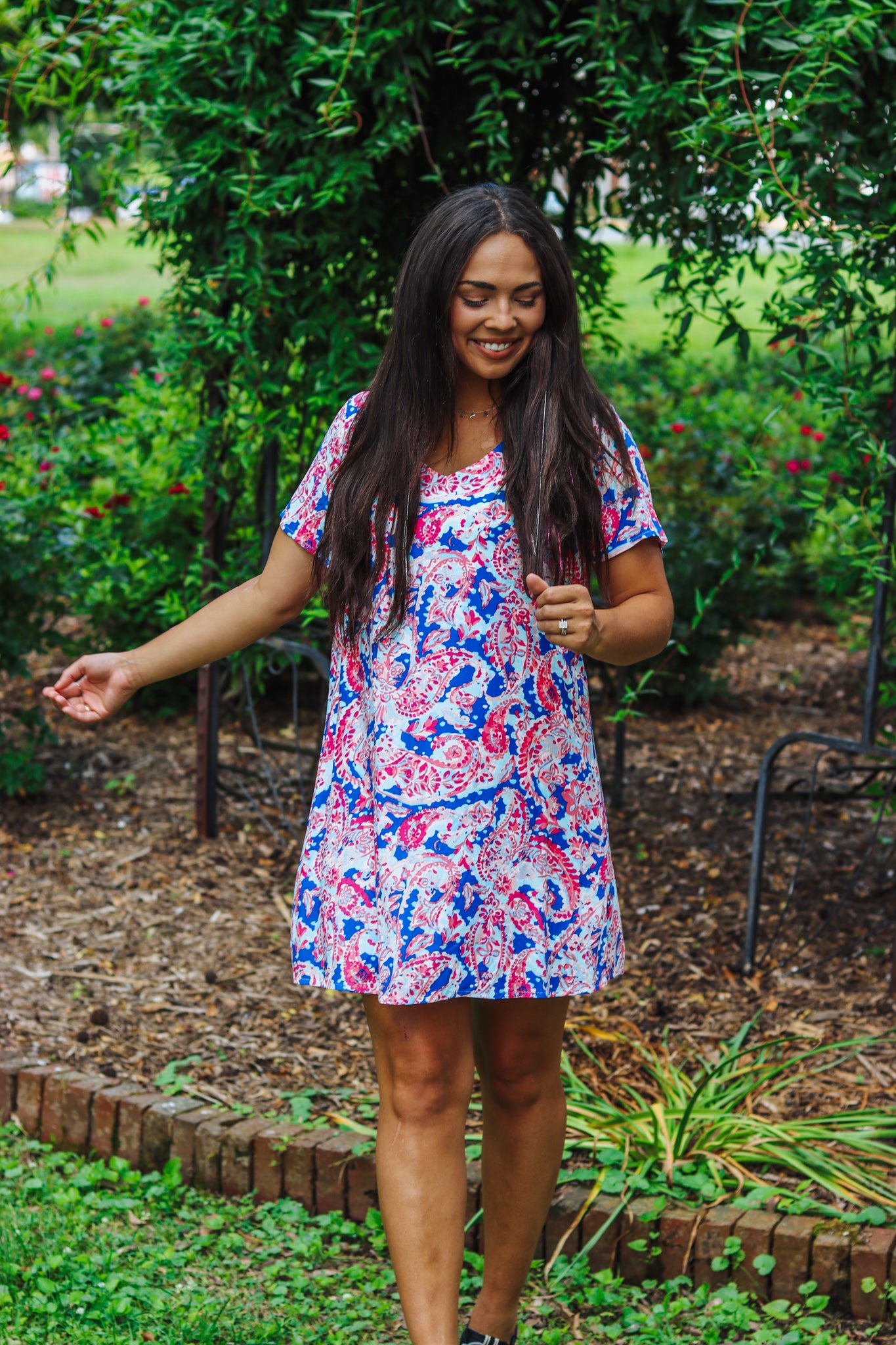 Blossoms Of Passion Royal Blue Pink Floral Dress