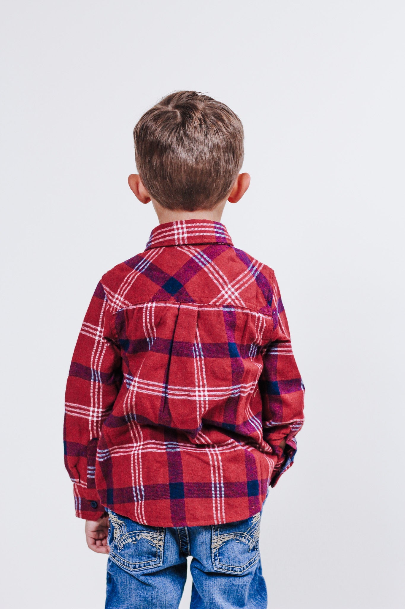 Boys Red Plaid Button Up By Silver