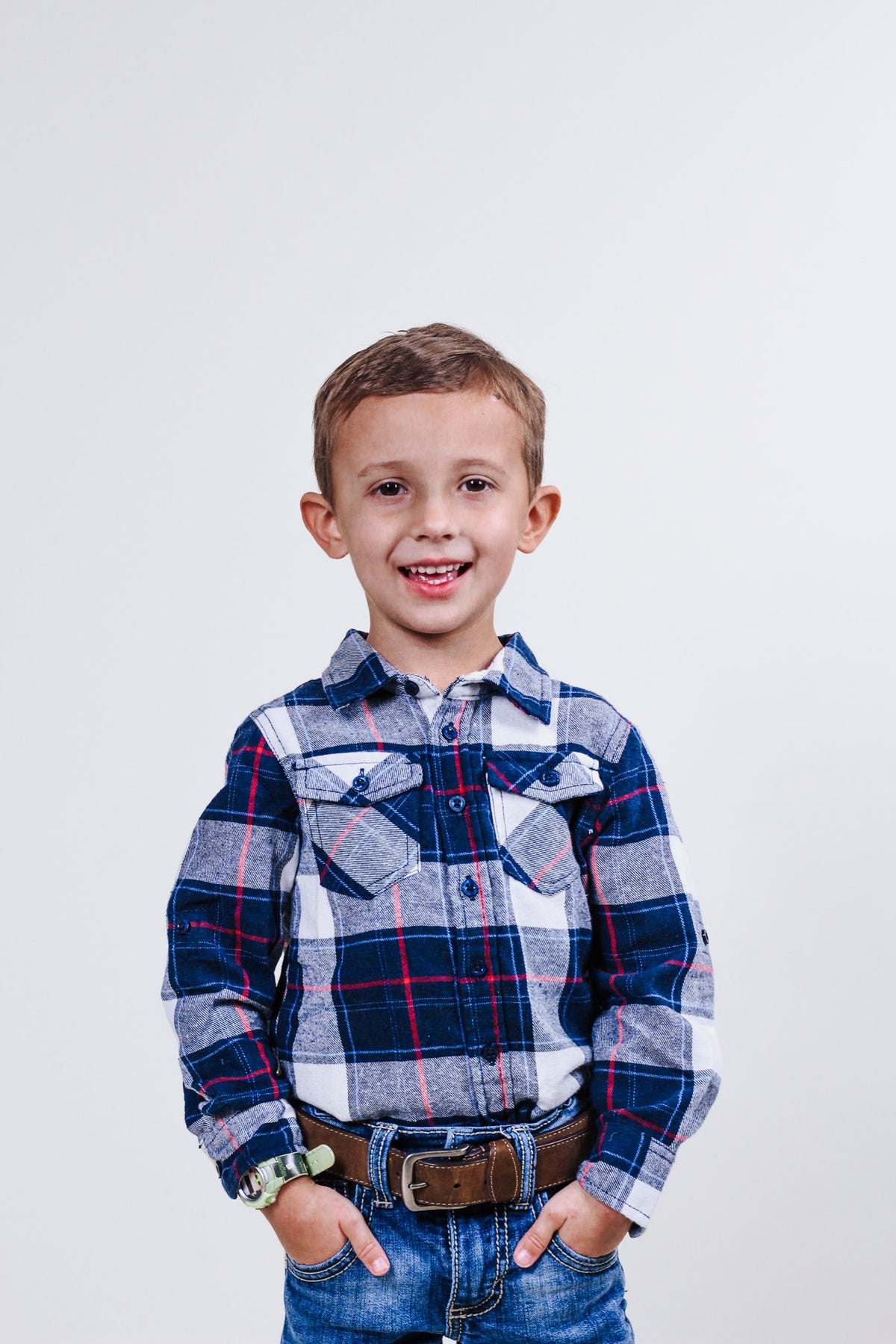 Boys Navy Plaid Button Up By Silver