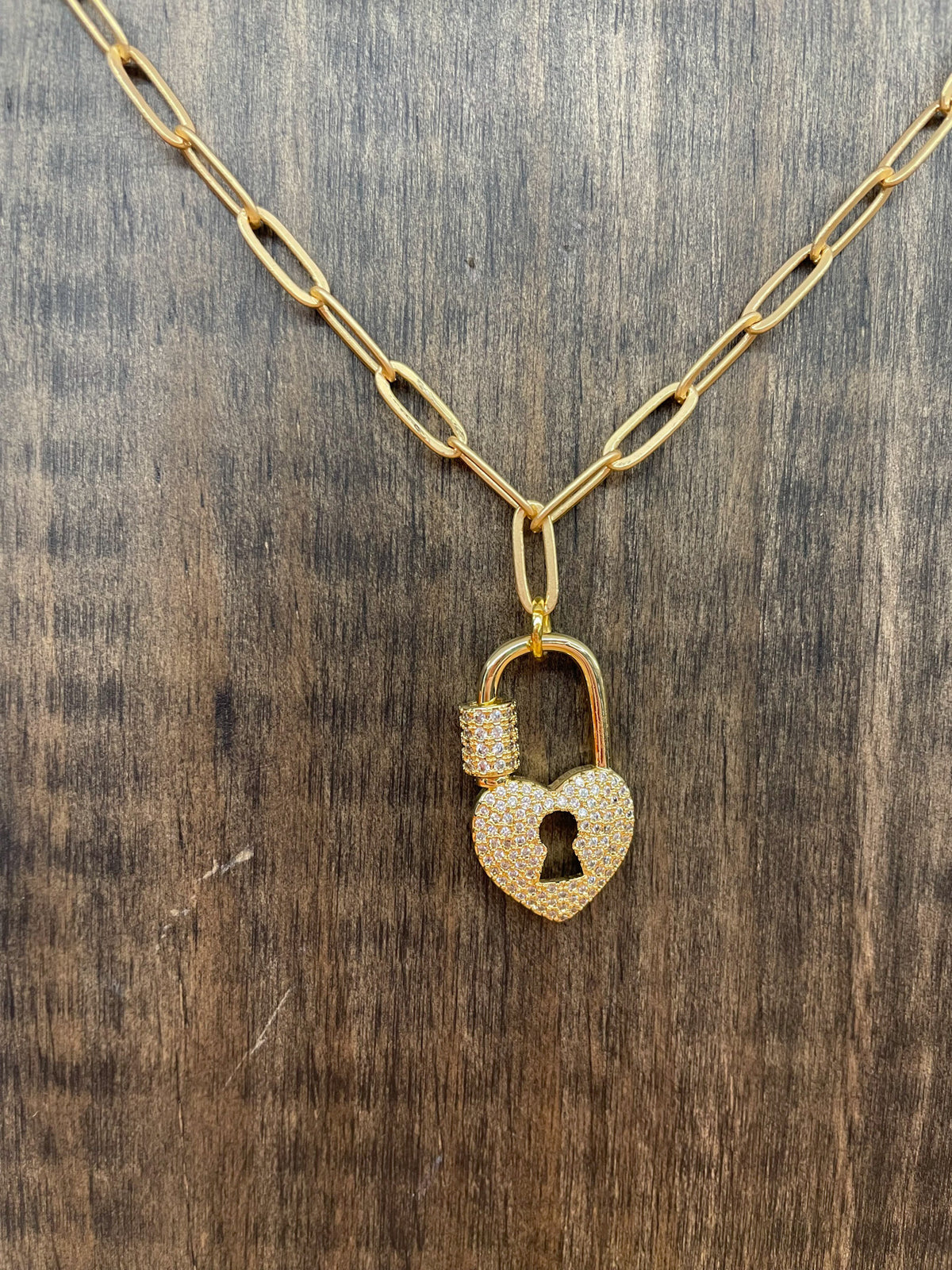 Heart Bejeweled Locket Gold Necklace
