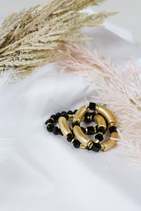 Set Of 3 Black Crystal Gold Bar Bracelet