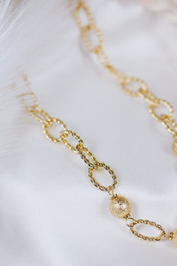 Gold Textured Open Chain and Gold Beaded 16"-18" Necklace