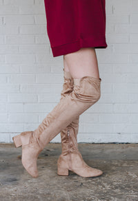 Taupe Suede Knee High Boots