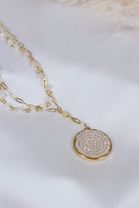 Gold Layered Chain White Crystal Circle 16"-18" Necklace