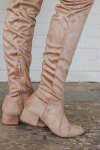 Taupe Suede Knee High Boots