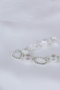 Silver Bead and Open Textured Oval Bracelet