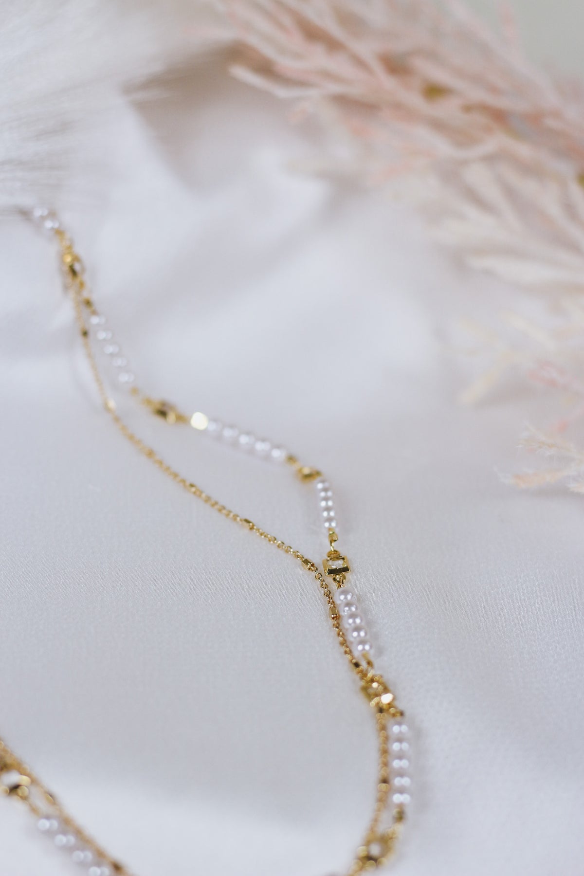 Gold Chain Layered with Pearl and Black Crystal 16"-18" Necklace