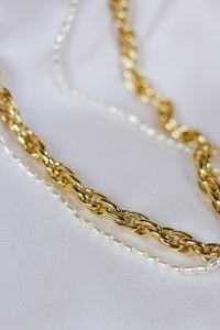 Gold Linked Chain Pearl 16-18" Necklace