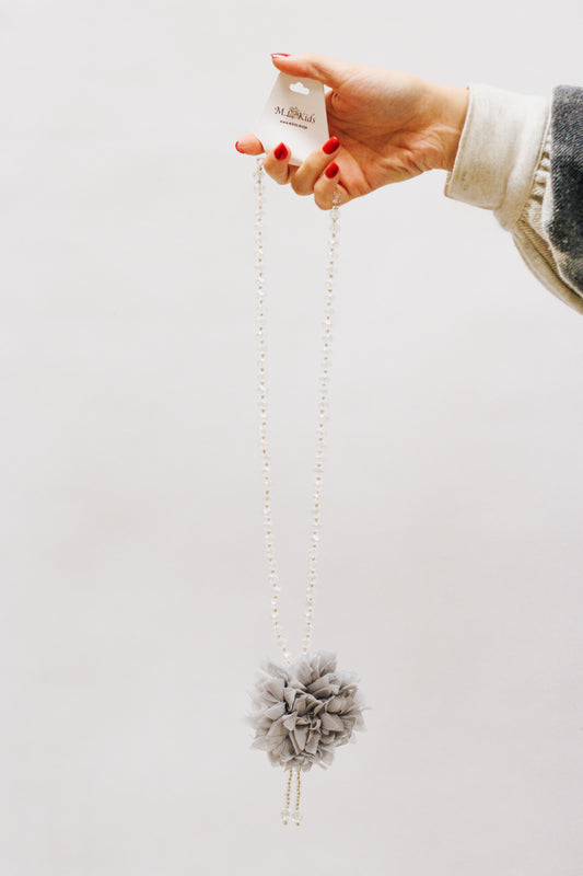 Beaded Grey Flower Girls Necklace