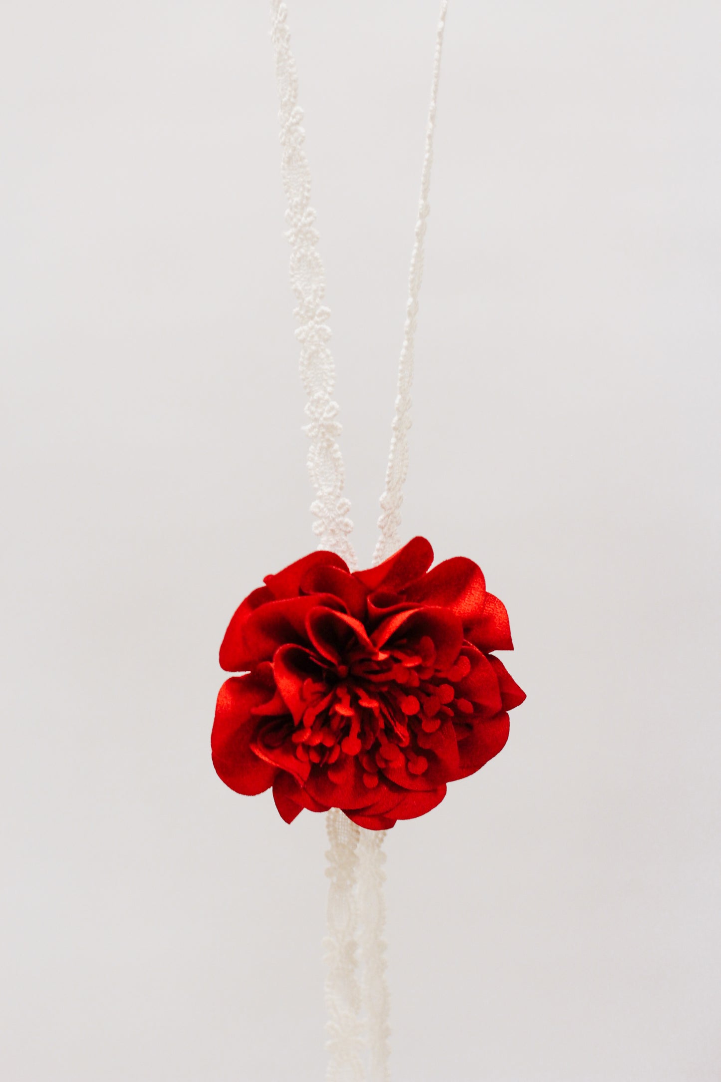 White Laced Red Flower Girls Necklace