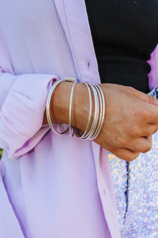 Silver Thin Set of 5 Bangle Bracelets