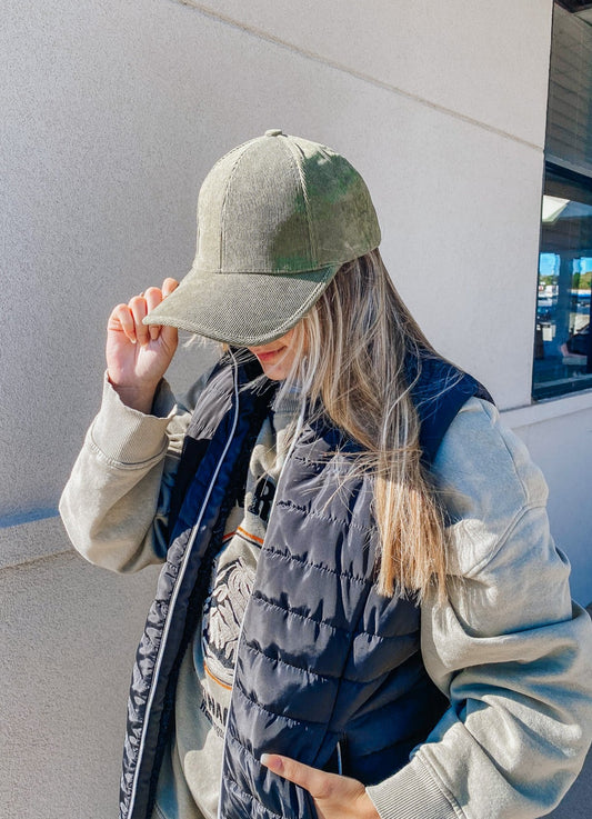 Playing For Keeps Olive Corduroy Hat