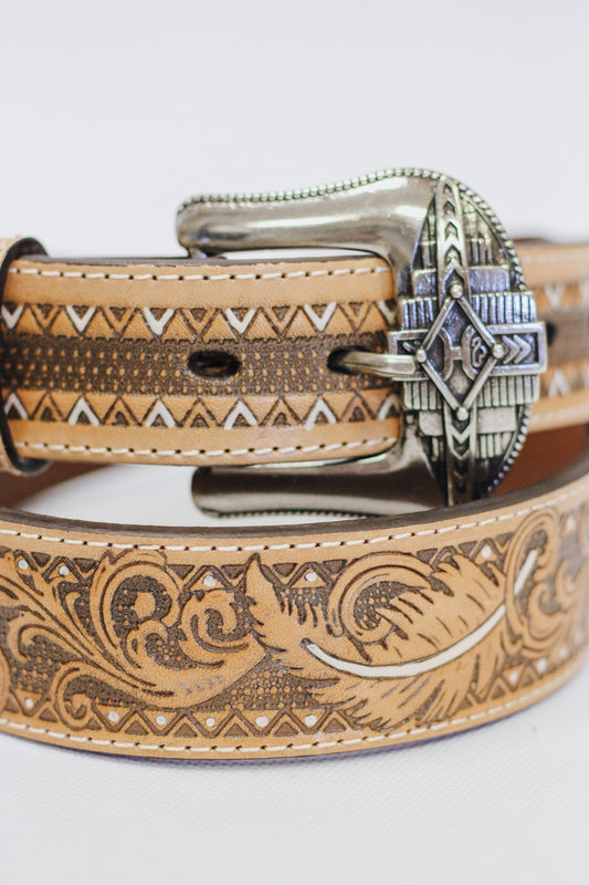 Mens Hooey Filigree Natural Leather Belt