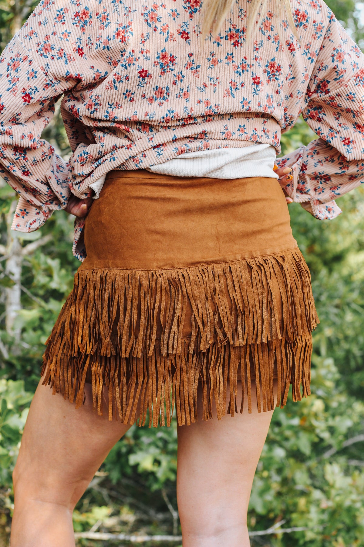 Fall In The City Camel Fringe Suede Skirt