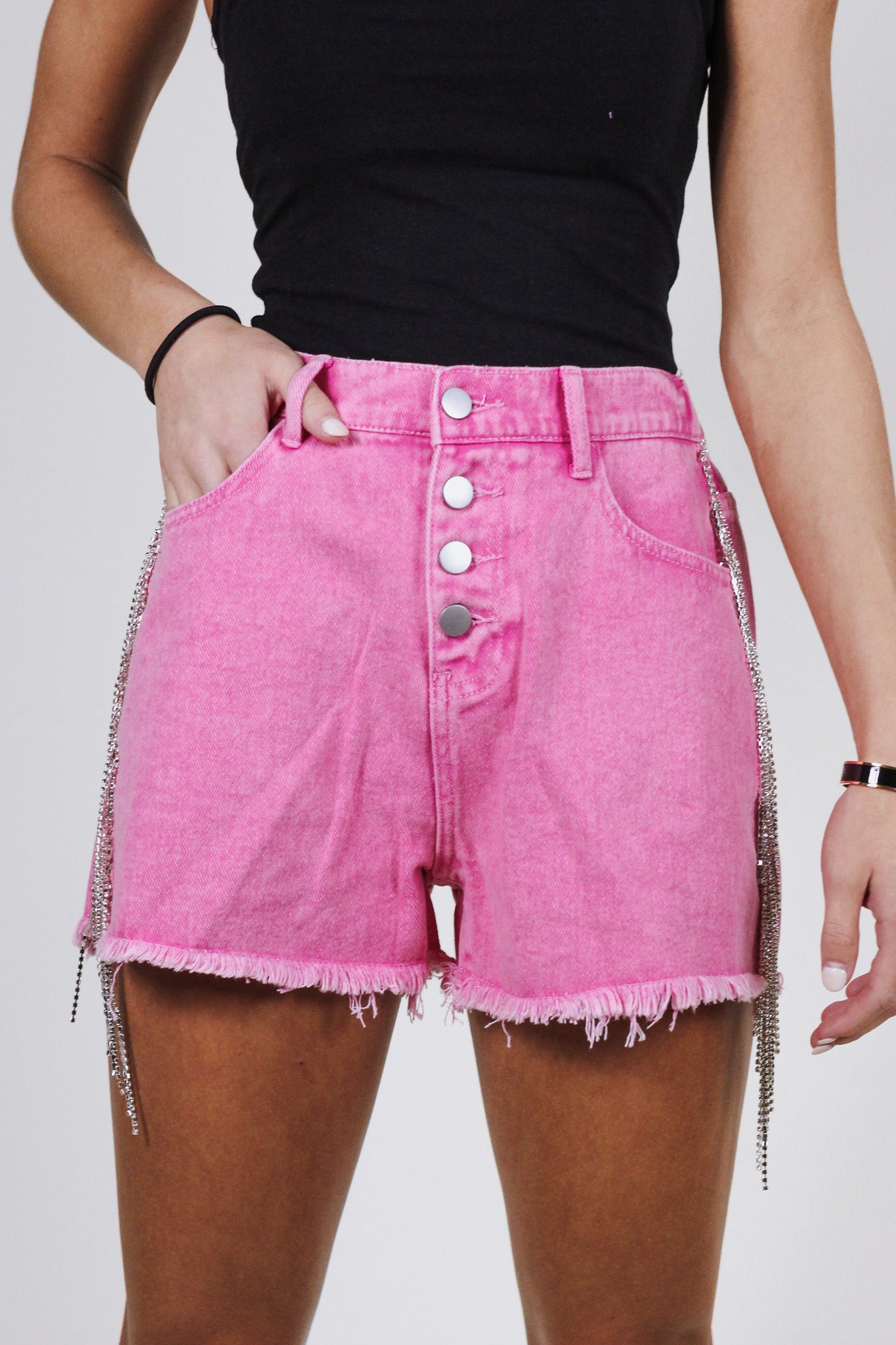 Turn Up The Heat Pink Rhinestone Shorts