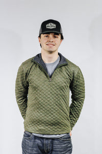Olive Half Zip Quilted Mens Pullover