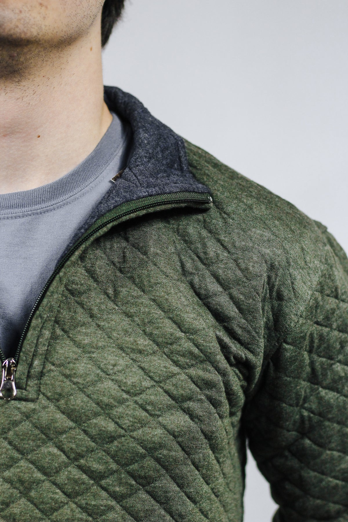 Olive Half Zip Quilted Mens Pullover