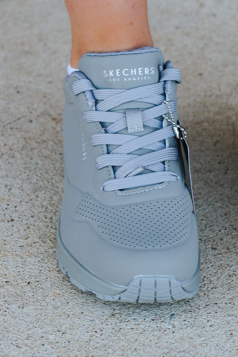 Grey Uno Tennis Shoes By Skechers