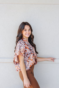 Meant For You Caramel Printed Blouse