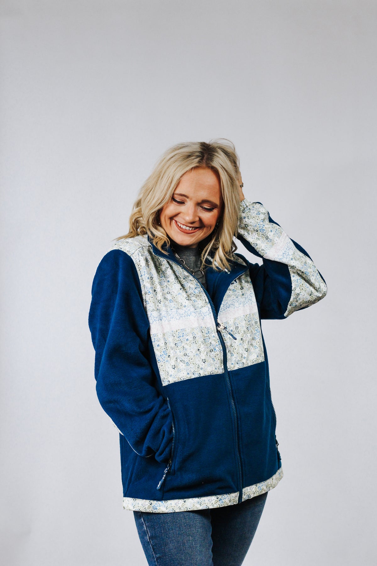 Womens Tech Fleece Blue Floral Jacket By Hooey